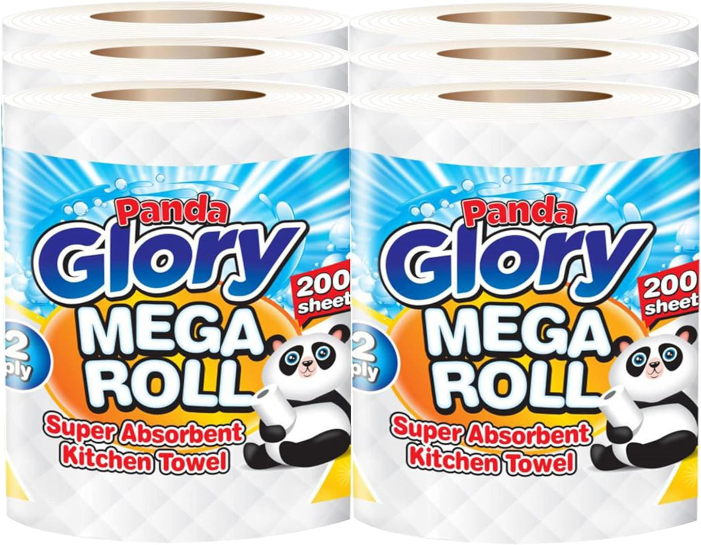 Panda Glory Super Absorbent Kitchen Towels - Packet of 6 Rolls